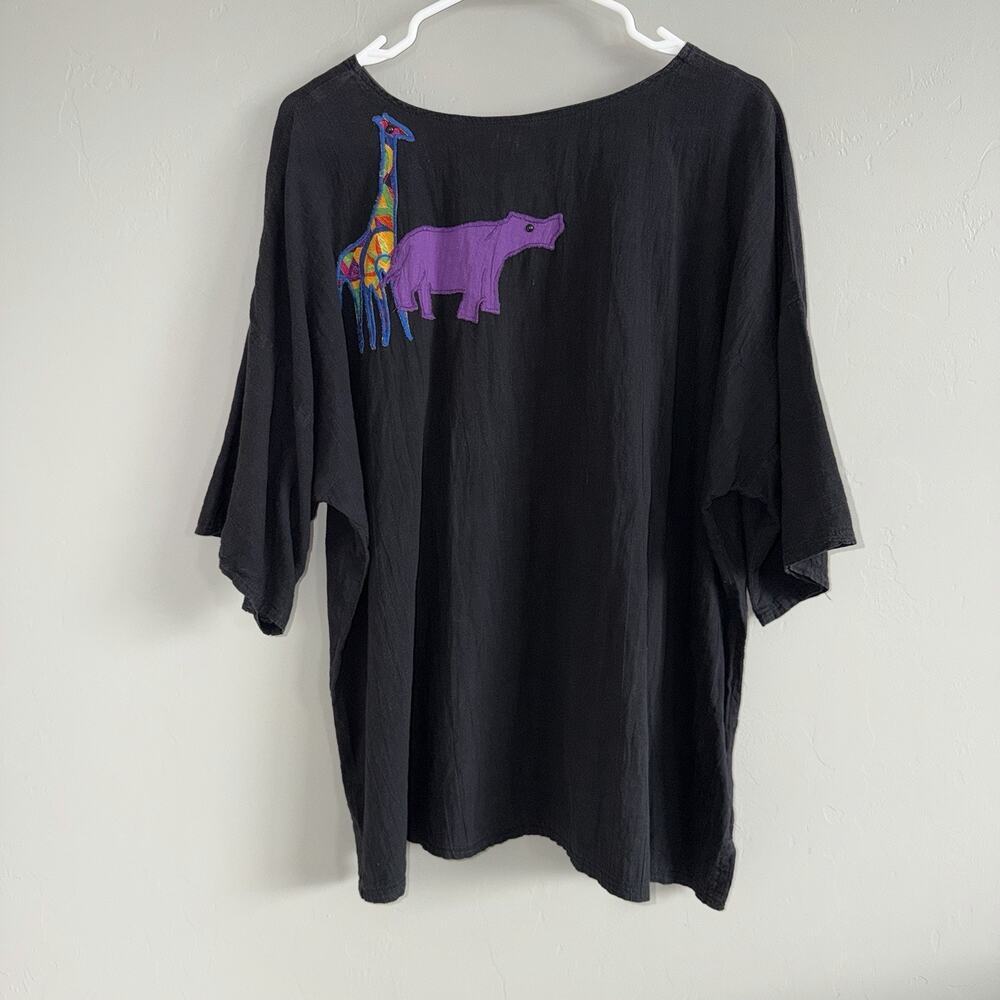 VTG Alfredo’s Wife Woman’s Sz M Appliqué Blouse Whimsical Giraffe Elephant Art - Picture 2 of 7